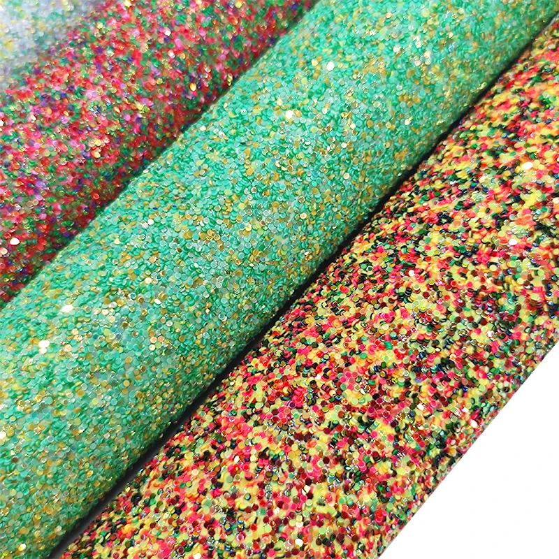 

Shiny Multicolored Chunky Glitter Faux Artificial Leather Fabric Sheet for Making Bag/Hair Bow/Decoration/Craft