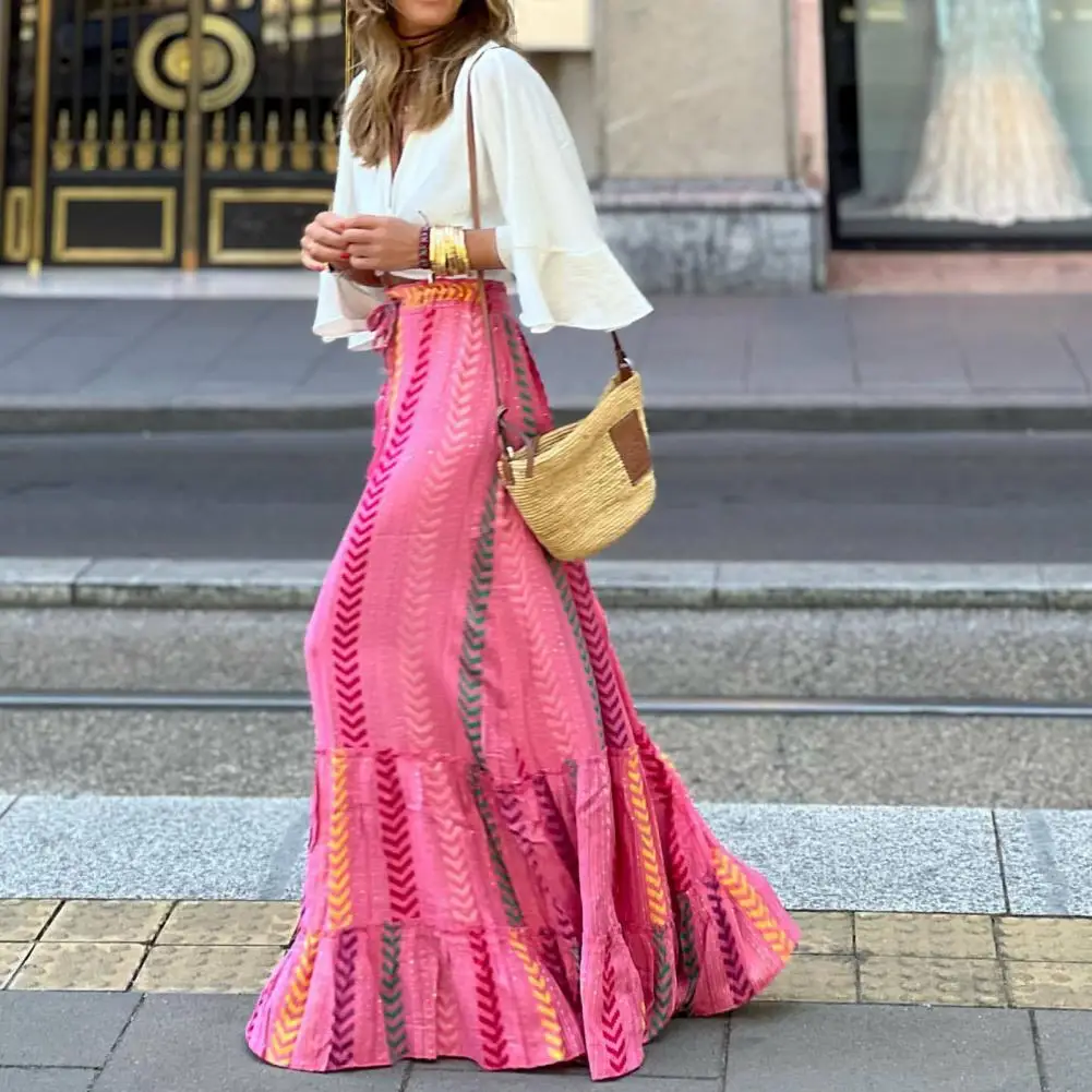 

Women Skirt Breathable Stylish Women's Ruffle Skirts Elastic Waist Non-fading All-match for Casual Streetwear Fashion