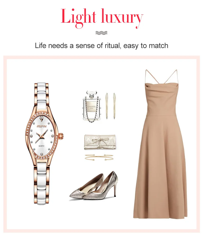 JSDUN Ceramic Strap Quartz Women's Wristwatch Rose Gold Luxury Brand Elegant Ladies Waterproof Bracelet Dress For Women 2023
