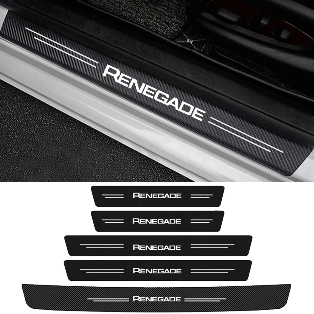 

5pcs Carbon Fiber Car Door Sill Protector Plate for Jeep Renegade Logo Rear Trunk Bumper Threshold Sticker Decals Accessories