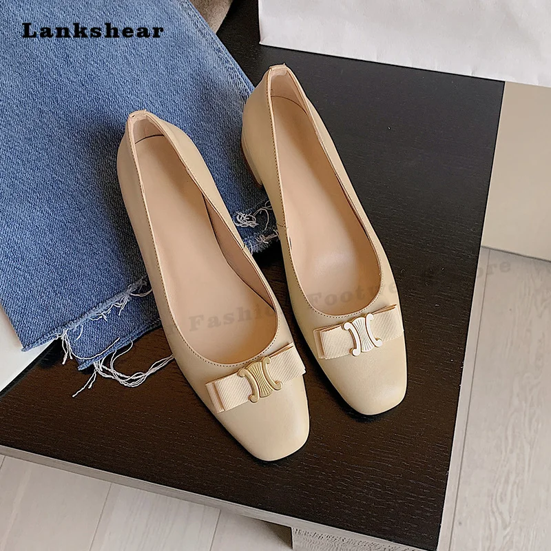 Women's Flat Shoes Summer Fashion Square Toe Butterfly-Knot Shoes Casual Pumps Slip-On Flat Outdoor Women Mary Janes Shoes