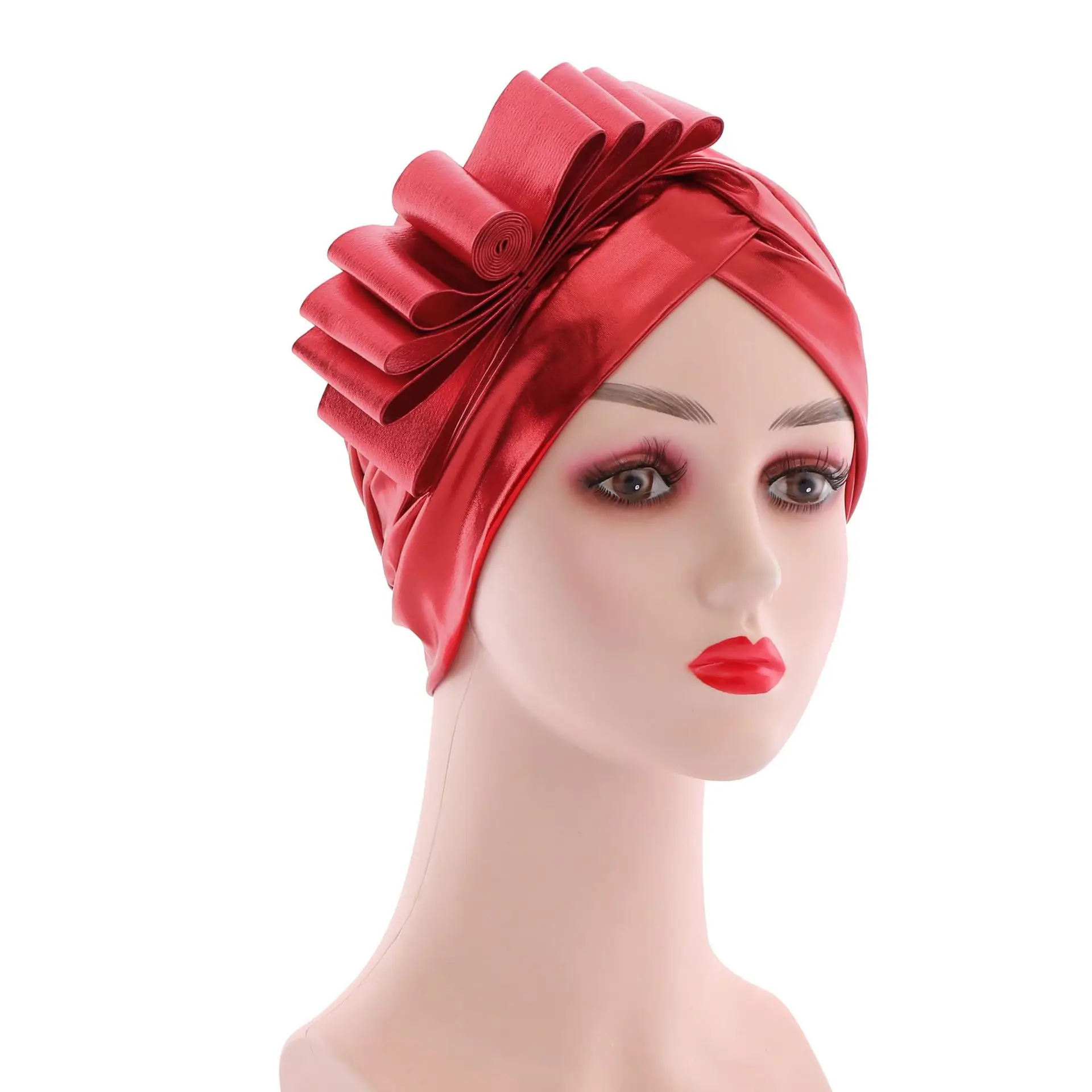 

CSBL Islamic Hijab Bronzed Fabric Ingot Flower Landlord Hat Indian Cap African Hat Toque Muslim Fashion Women Elastic Velvet