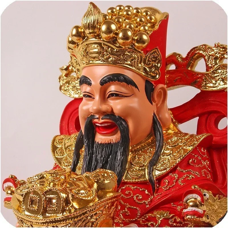 God of Wealth Buddha Statue Resin Jack Purcell Ingot Red Clothes Home Worship Ornaments