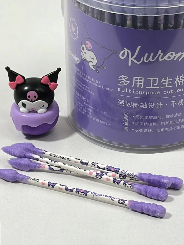 

Creative Sanrio Kuromi Cinnamoroll Pochacco Disposable Multi-Purpose Cotton Swab Spiral Ear Makeup Double Head Cotton Swab