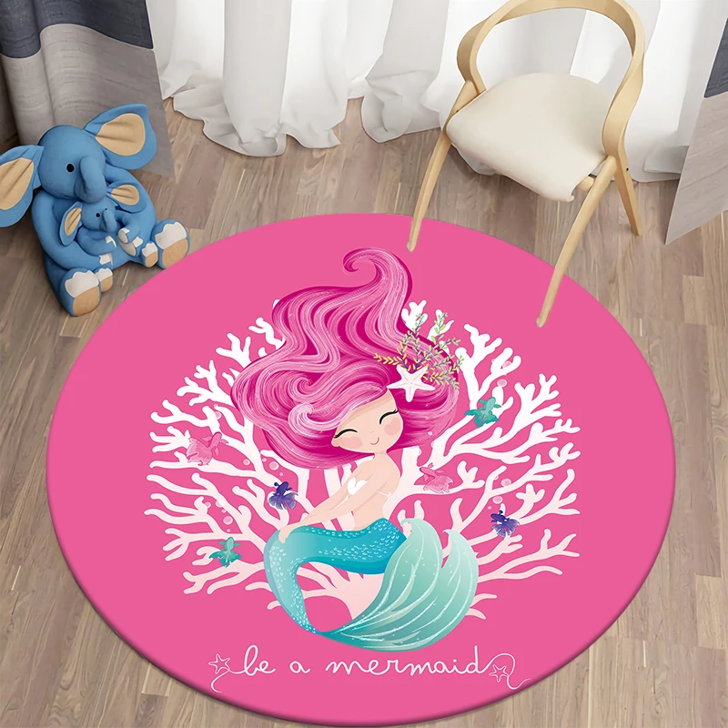 

Mermaid Unicorn round carpet floor mat living room carpet polyester carpet mat children's room decor cute rug Custom carpet