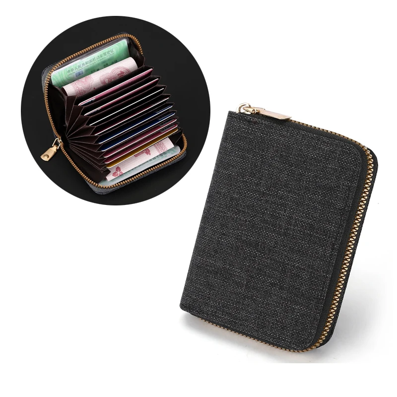 Material Canvas Card ID Holder Package Driver's License Bank Credit Card Holder Case Multi-functional Set Clip Bag Cover