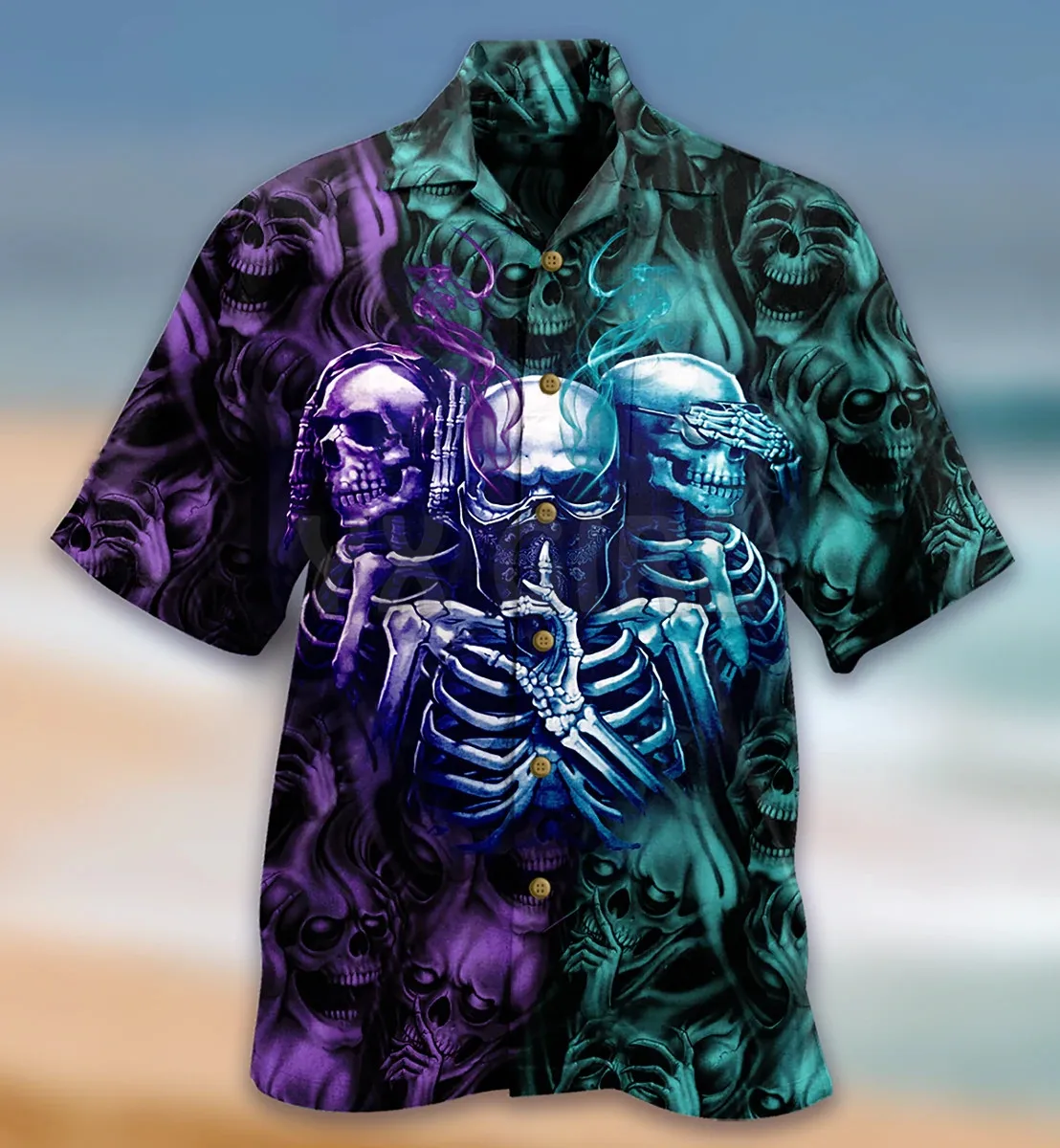 

Skull Neither Hear Nor See Hawaiian Shirt 3D All Over Printed Hawaiian Shirt Men's For Women's Harajuku Casual Shirt Unisex
