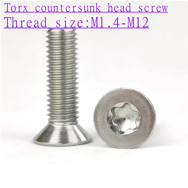 

2-100pcs Six-Lobe Torx Flat Countersunk Head Screw Six Lobe Bolt stainless steel M1.4 M1.6 M2 M2.5 M3 M4 M5 M6 M8 M10 M12