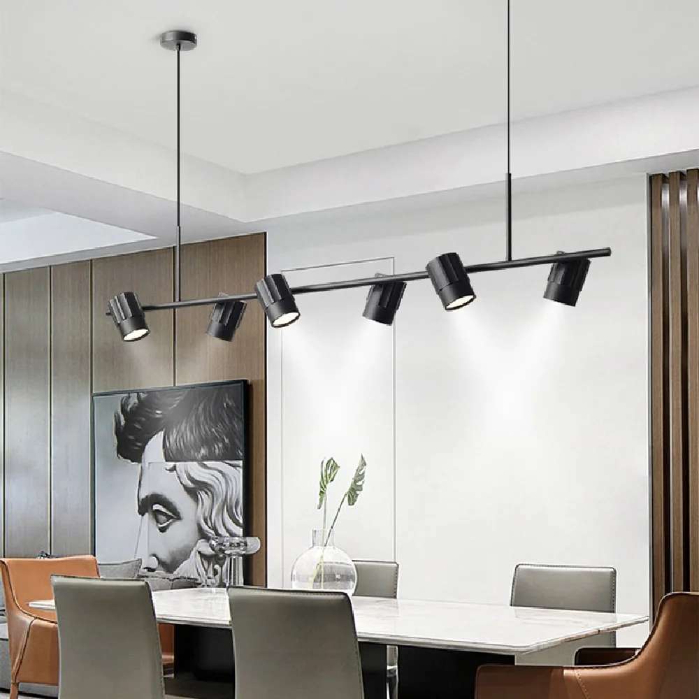 

LED Chandelier Black Modern Simple Dining Room Island Lighting Hanging Fixtures Restaurant Bar Coffee Adjustable Pendant Lamp