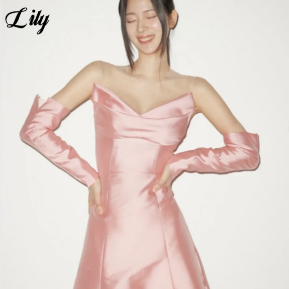 Элегантное платье для выпускного вечера Lily Pink с милыми перчатками женщин