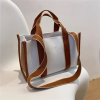 casual canvas large capacity women handbags designer wide strap shoulder crossbody bags simpler vintage big tote shopper purses