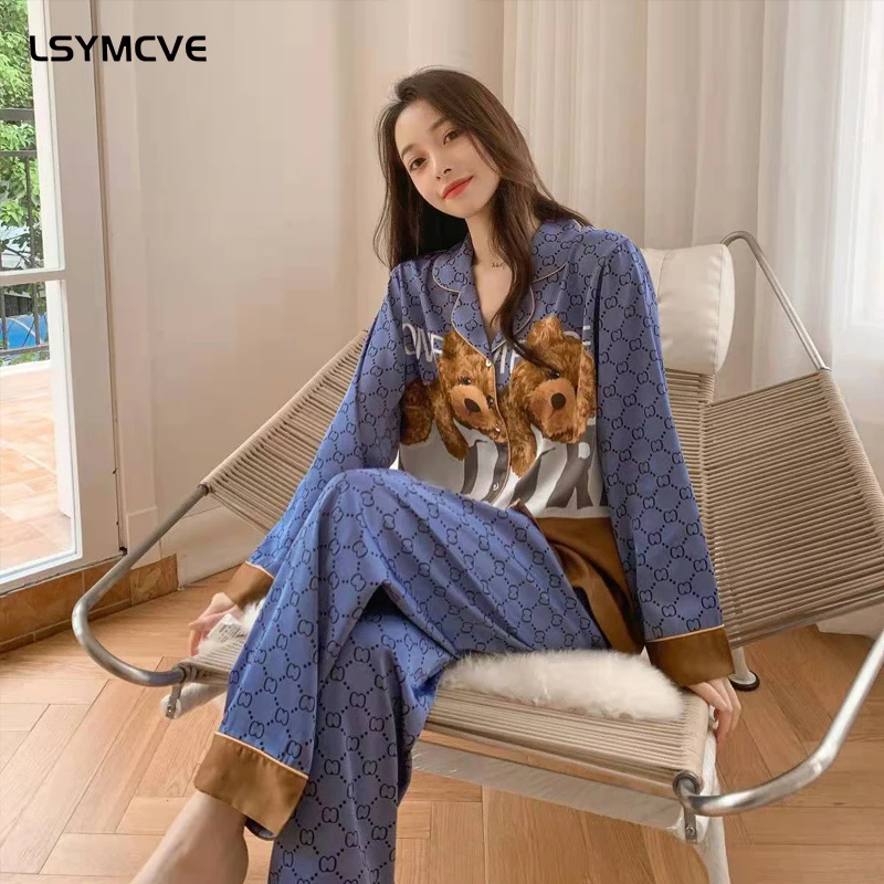 

Роскошная стильная Пижама, шелковая Повседневная Домашняя одежда с V-образным вырезом, Ночная одежда, роскошная Пижама, новый высококачеств...