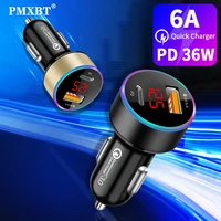 36w led display car charger usb qc3 0 pd type c fast charger for iphone 12 pro xiaomi mi3 samsung mobile phone car usb charging