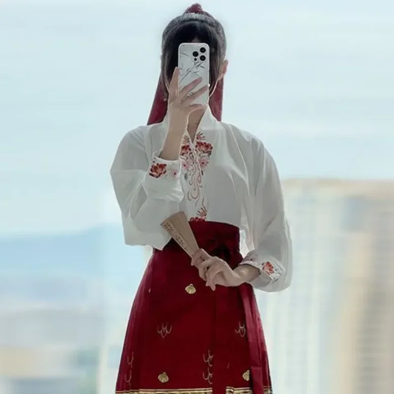 Традиционная китайская юбка с лицом лошади Hanfu жилет мамина комплект короткой