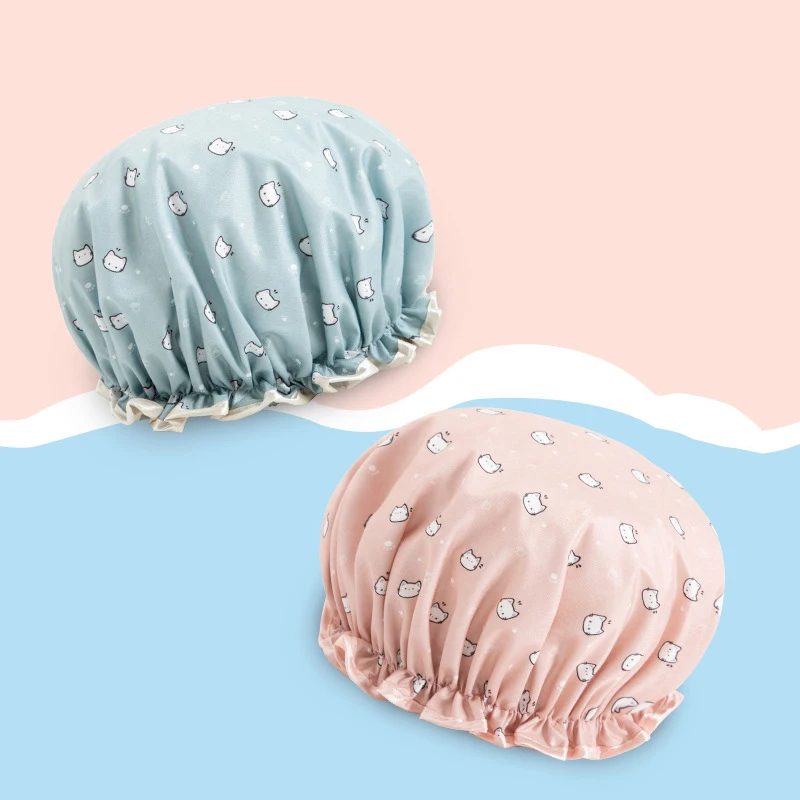 

Creative Cartoon Waterproof Bath Cap Female Adult Double Layer Printing Bath Lovely Satin Beauty Cap Shampoo Cap Shower Cap