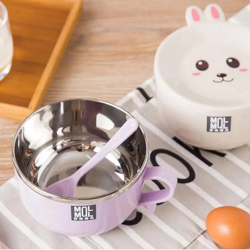 

Cartoon Rabbit Ramen Noodle Bowl Double Layer Stainless Steel Large Capacity Microwave And Dishwasher Safe For Kitchen