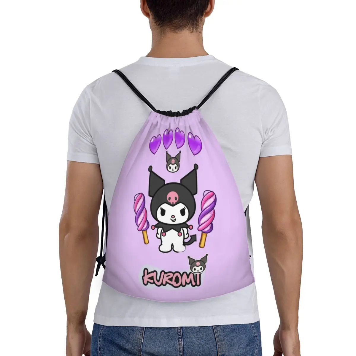 j na zamówienie Kuromi Cartoon Anime plecak ze sznurkiem kobiety mężczyźni Sport siłownię składany worek treningowy