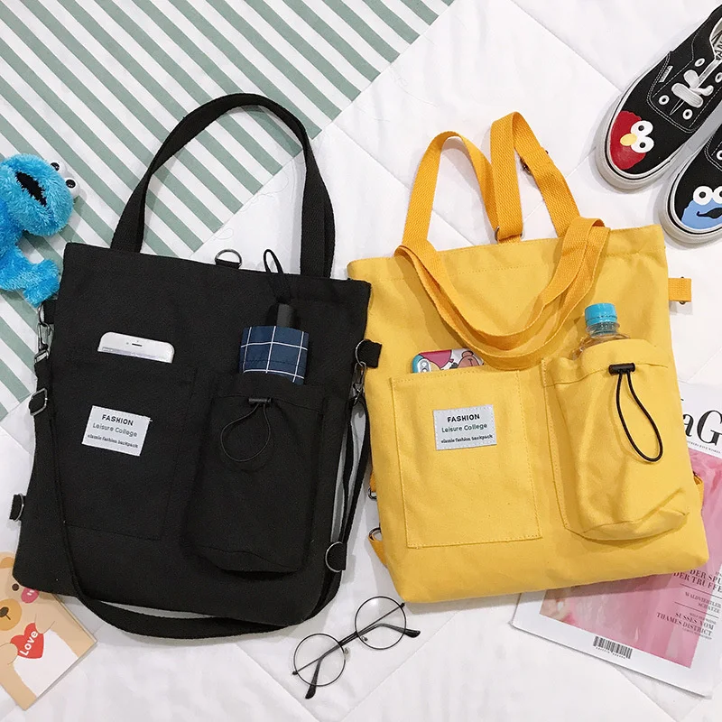 Korean Version Harajuku Style Messenger Canvas Bags Student Female Versatile Solid Color Shoulder Handbag Large Capacity Printed