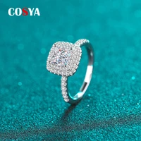 cosya real 5 5mm cushion cut moissanite rings for women 100 925 sterling silver square diamond rings sparkling fine jewelry
