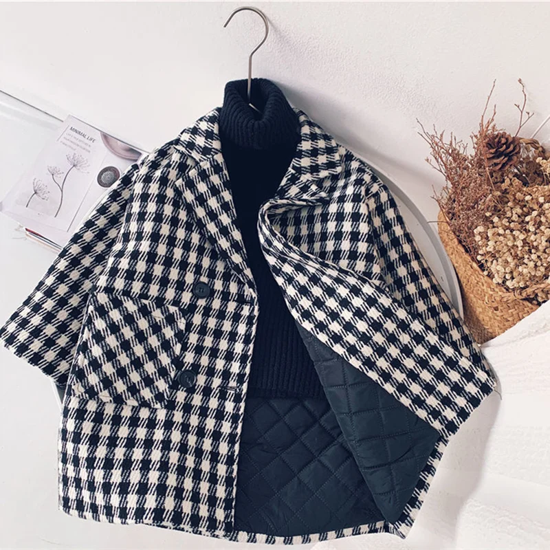 

Girls Woolen Coat Jacket Outwear 2022 Simple Warm Plus Thicken Spring Autumn Cotton Overcoat Teenager Tops School Children's Clo