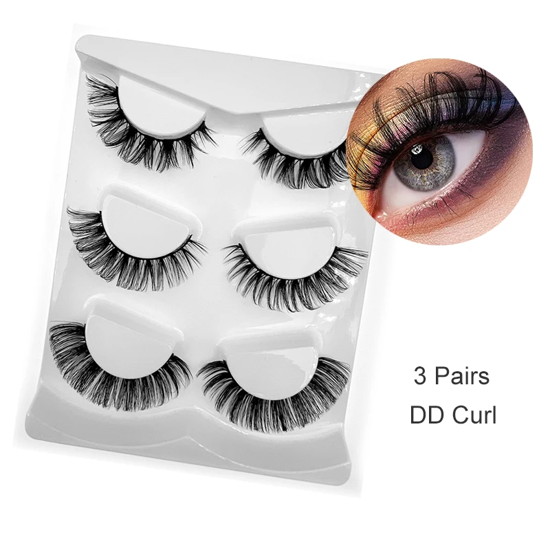 FAIRYTIS DD Curl 3 Pairs Soft Natural False Eyelashes Russian Volumes 3D Fluffy Faux Mink Lashes Reusable Fake Extension
