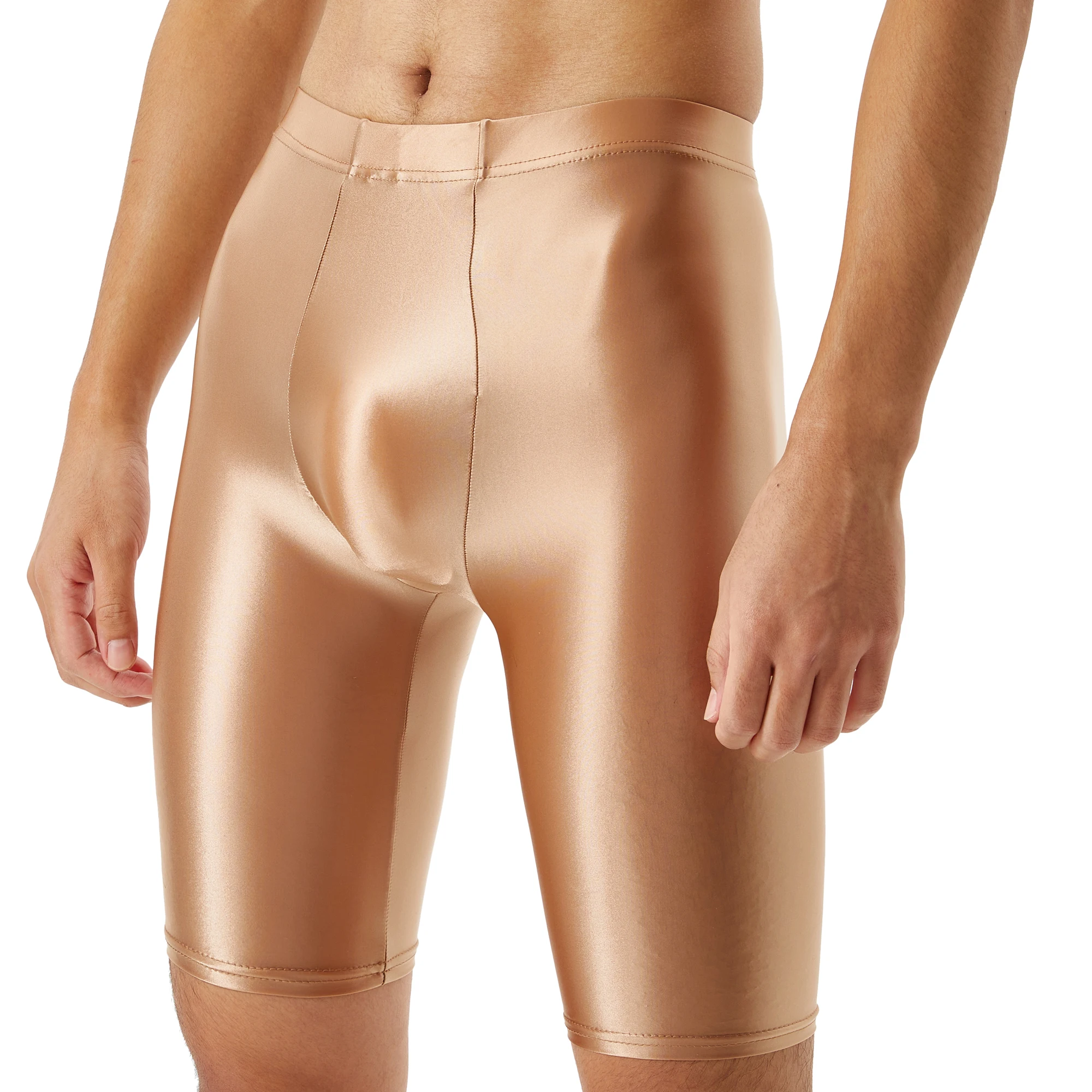 FYXLJJ Mens Oil Shiny Glossy Shorts Sexy Slim Boxer Shorts Leggings Fitness Sweatpants Bulge Pouch Trunks Swimwear Sport Bottoms