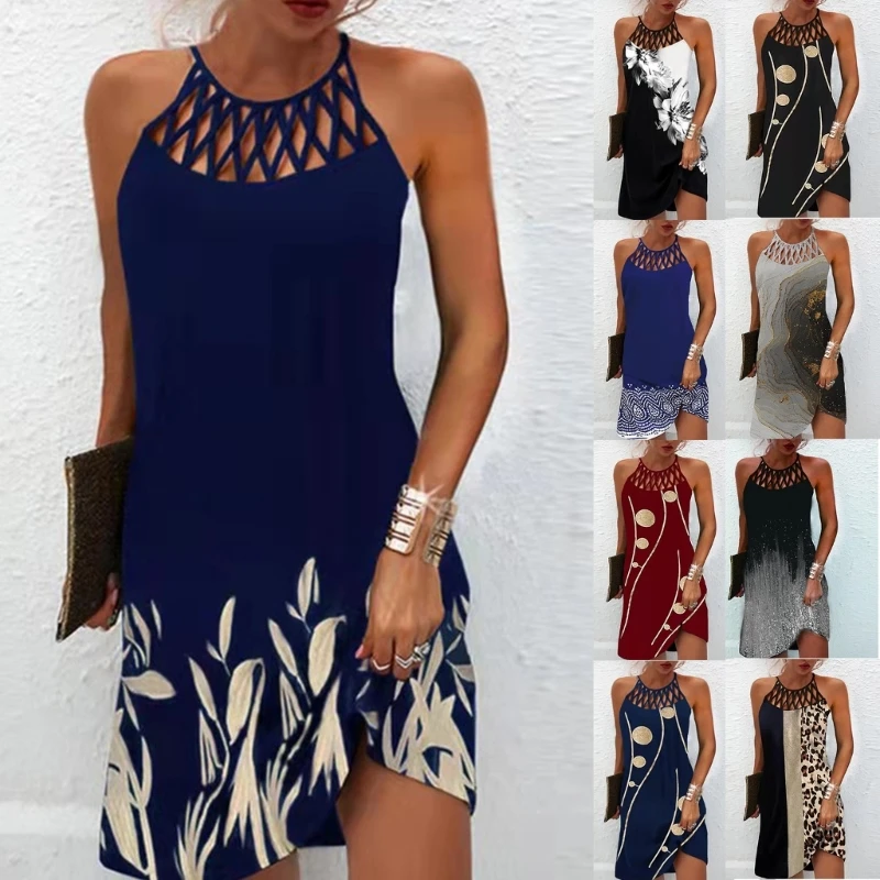 

Сексуальное летнее женское платье без рукавов, повседневные ажурные трапециевидные мини-платья, Vestidos N7YD