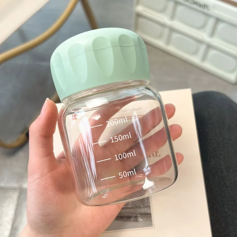 High Borosilicate Glass Water Cup Transparent With Scale Cute Chubby Portable Mug Drink Juice Container
