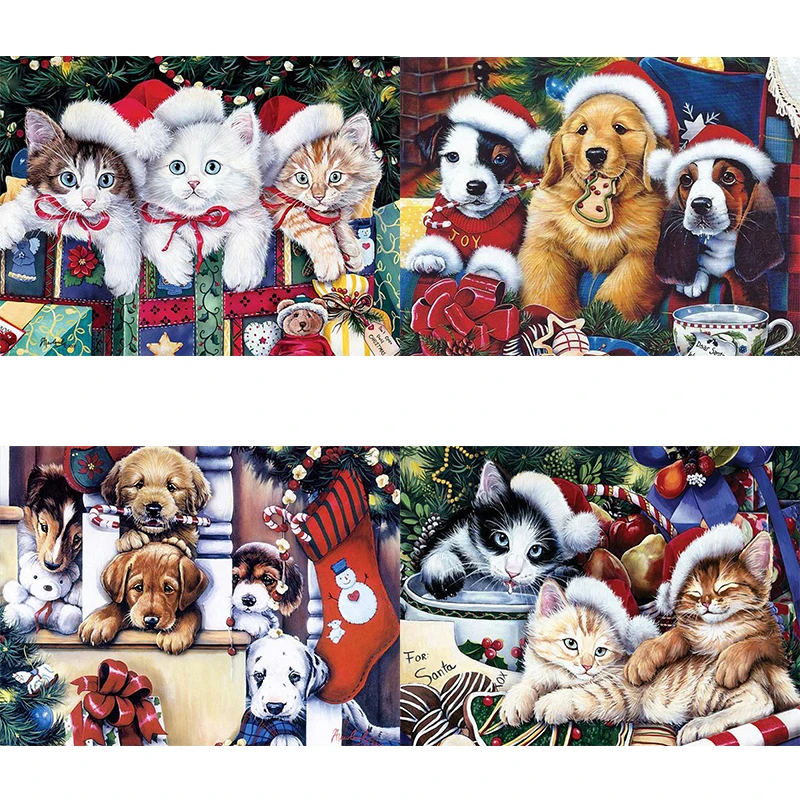 

KamyYi Diamond Painting Animal Puppy Cat Diamond Christmas Cross Stitch Handmade Gift Living Room Decorations