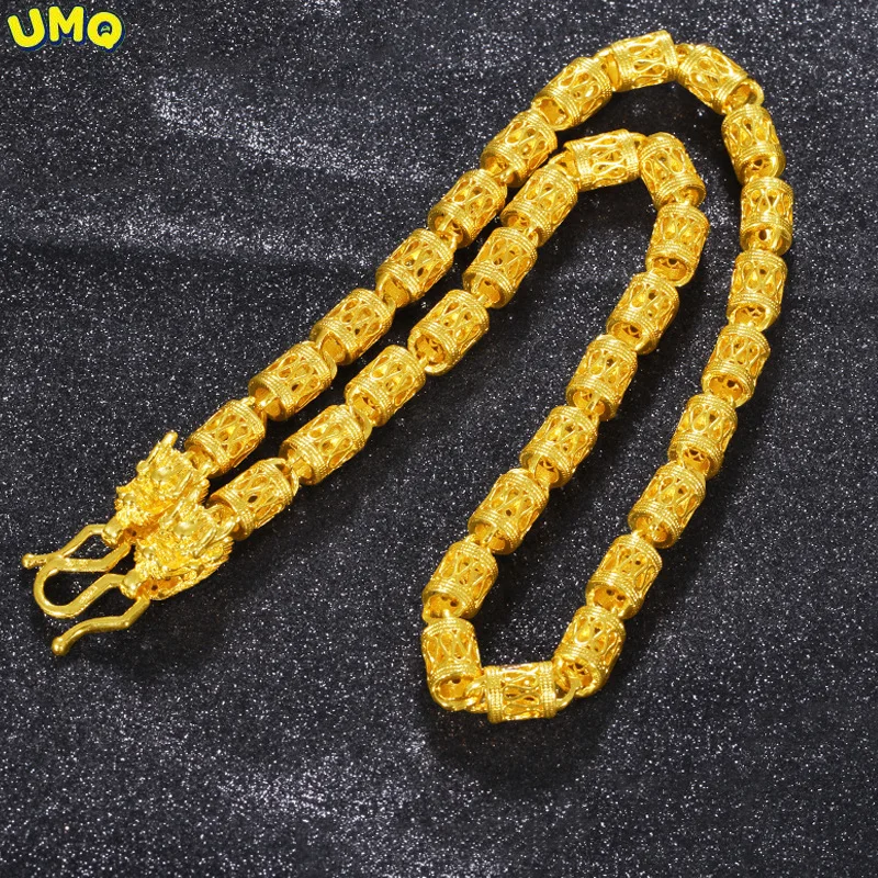 

Copy 100% Real Gold 24k 999 jewelry 999 men's necklace with hollow Guanyin 999en Dragon brand will for a long time Jewelry