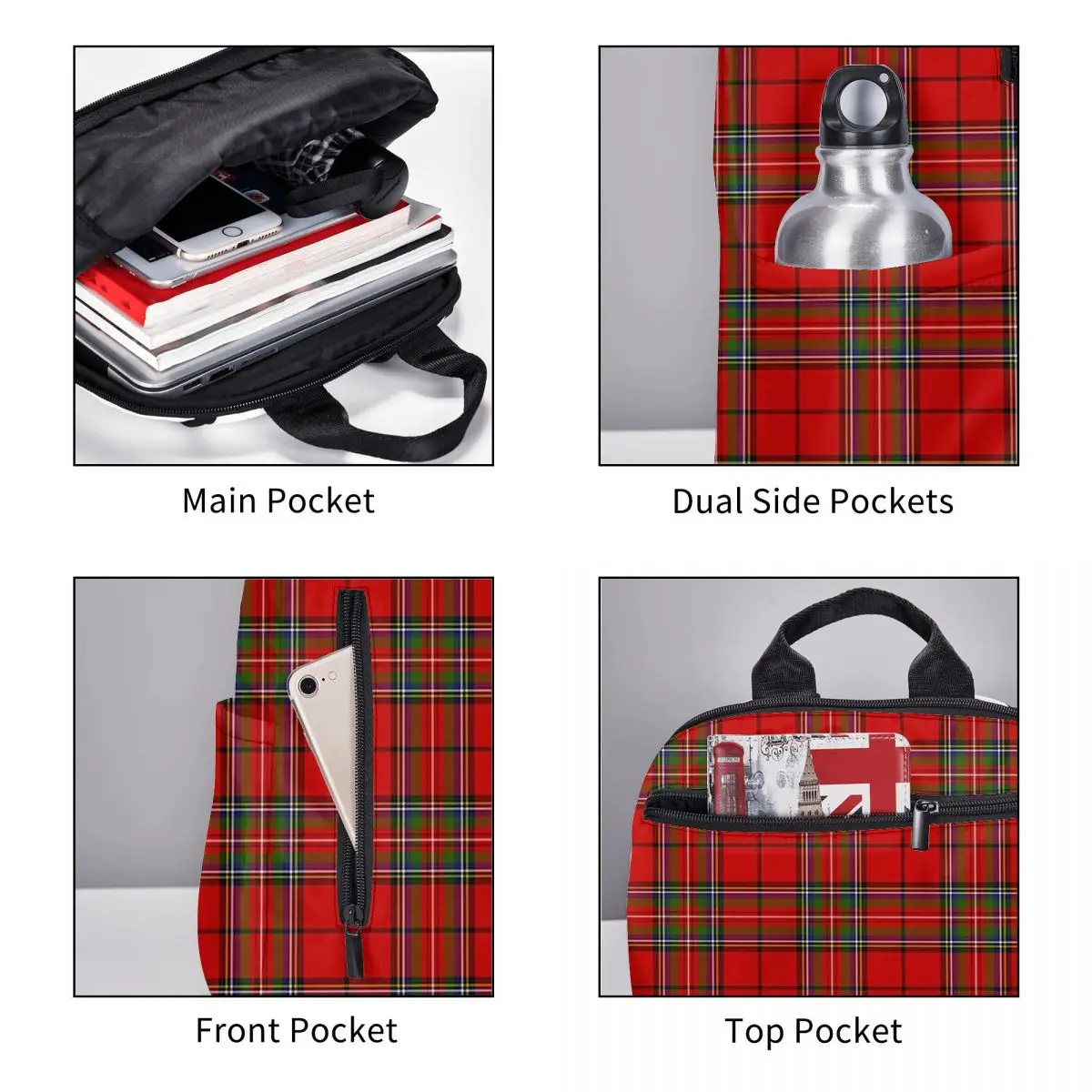 Фото Красный клетчатый рюкзак Royal Stewart Of Galloway Tartan, студенческая сумка для книг, детская школьная сумка, сумки на плечо для ноутбука, мужские и женские сумки №3