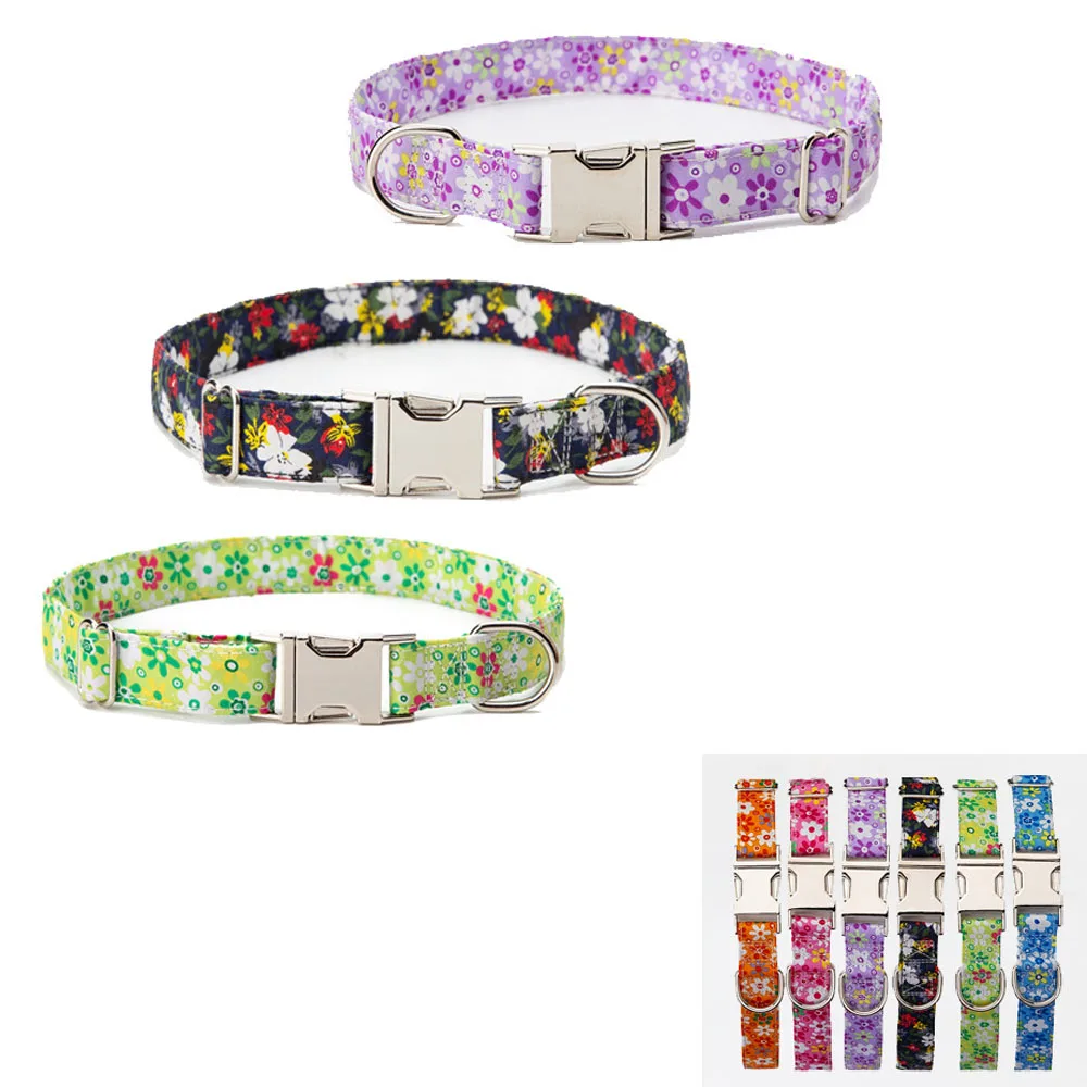 

HUIJI 1Pcs One Piece Staple Pet Collar Zinc Alloy Buckle Can Laser Phone Anti-stray Sweet Floral Collar