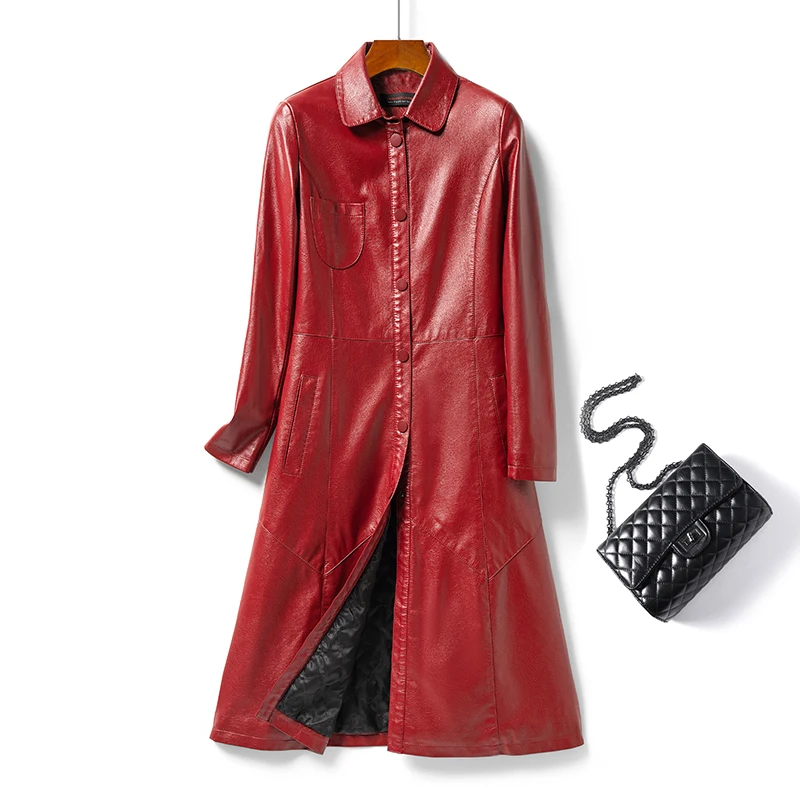

2022 Autumn Winter Women Vintage Faux Leather Coat Long Jacket Large Size 5XL Fake Leather Trench Coat Overcoat