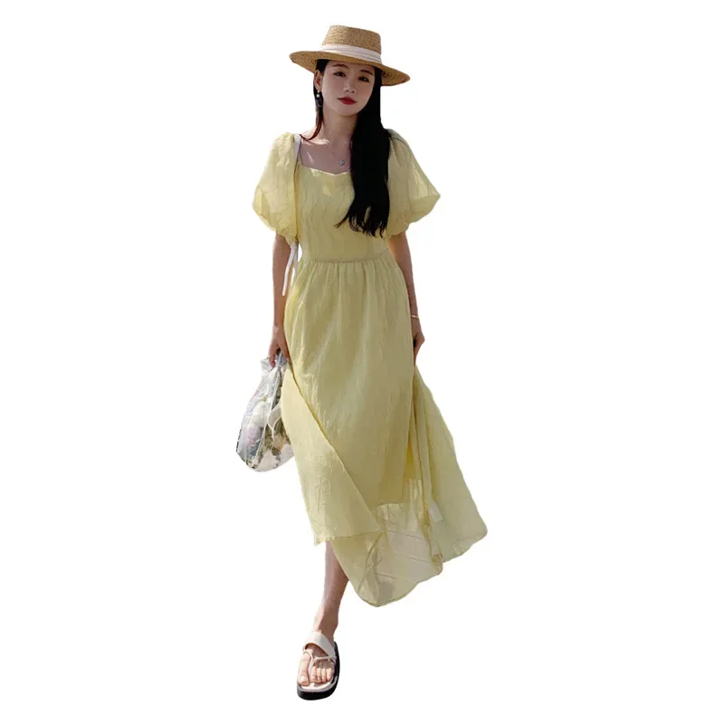 Длинное платье ярких цветов для женщин лето 2024 новый стиль корейская версия