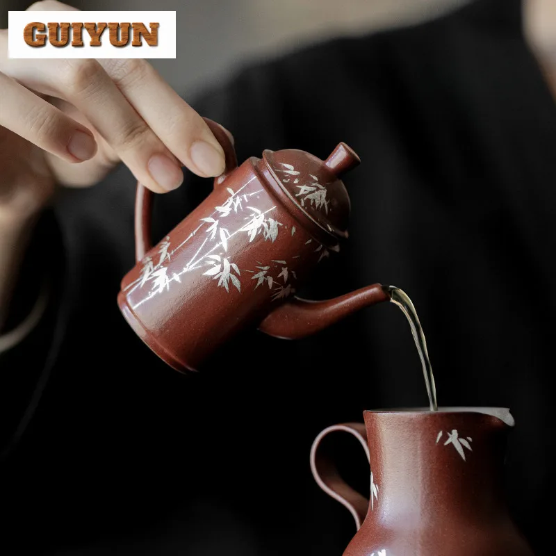 75 мл ручная роспись Серебряный бамбуковый чайник античный дворцовый красный