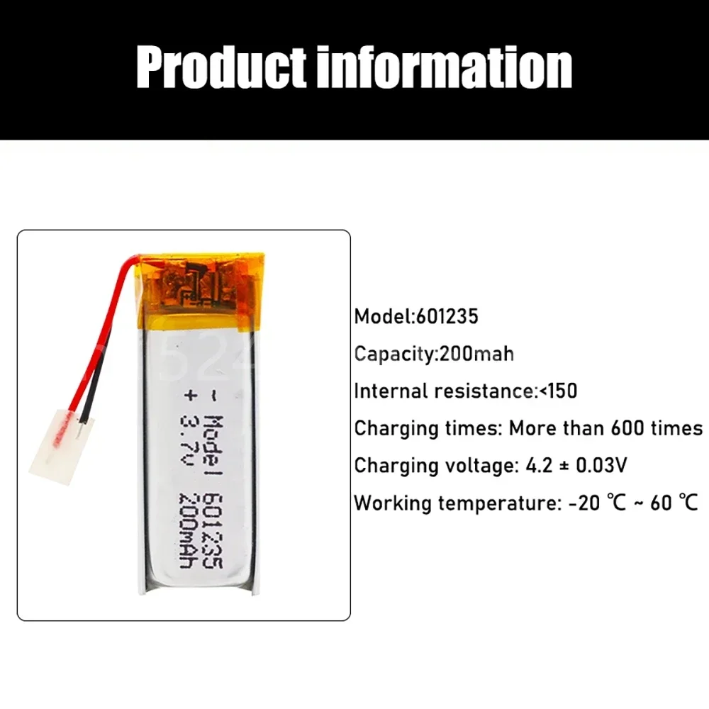 Lipo Cells 3 7 В 601235 Литий-полимерная аккумуляторная батарея 200 мАч для MP3 MP4 GPS