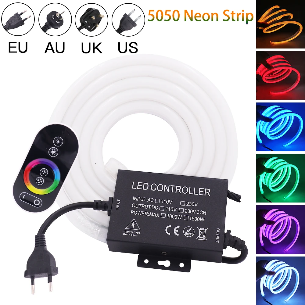 

Светодиодная неоновая лента 5050 RGB 110 В 220 в 80 светодиодов s, водонепроницаемая неоновая лента RGB для вывесок, гибкая неоновая трубка с полным с...