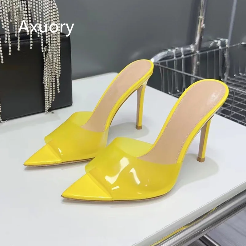 2023 Women's high heeled sandals transparent Genuine Leather Solid Color High 11.5cm Sexy Style High Quality