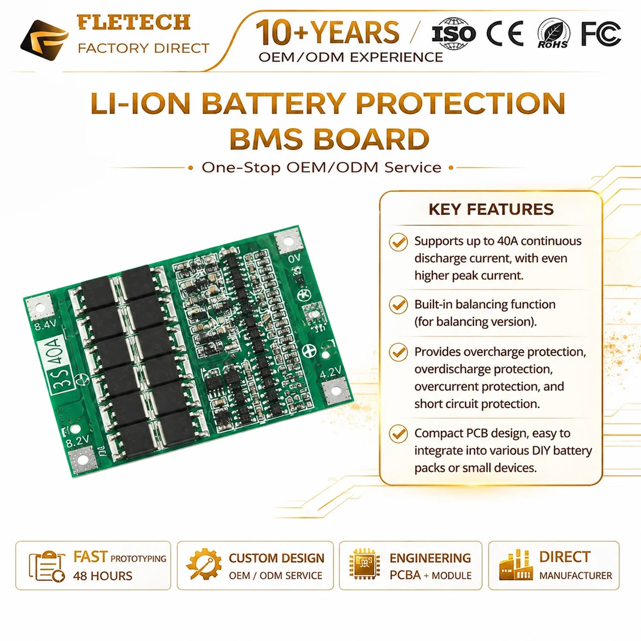 Фото Плата защиты литиевых аккумуляторов 3S 40A BMS 12В/12.6В для 18650 с балансировкой, зарядное устройство для литий-ионных аккумуляторов, модуль PCB BMS Lipo Cell №1
