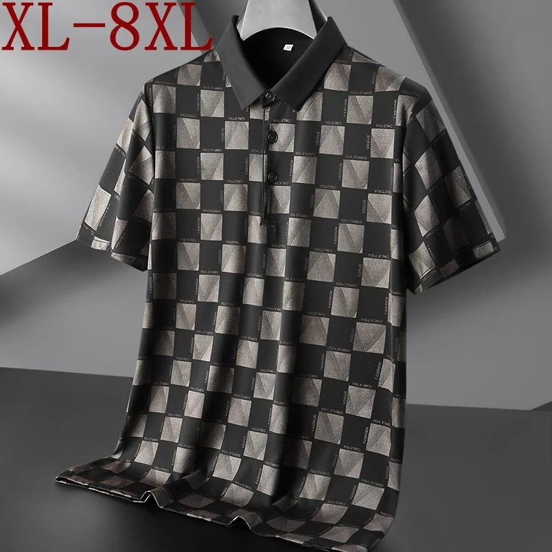 

8XL Size 7XL 6XL 2023 New Summer England Style Plaid Polo Shirt Men Short Sleeve Lapel Shirts Casual Loose Mens T-Shirts