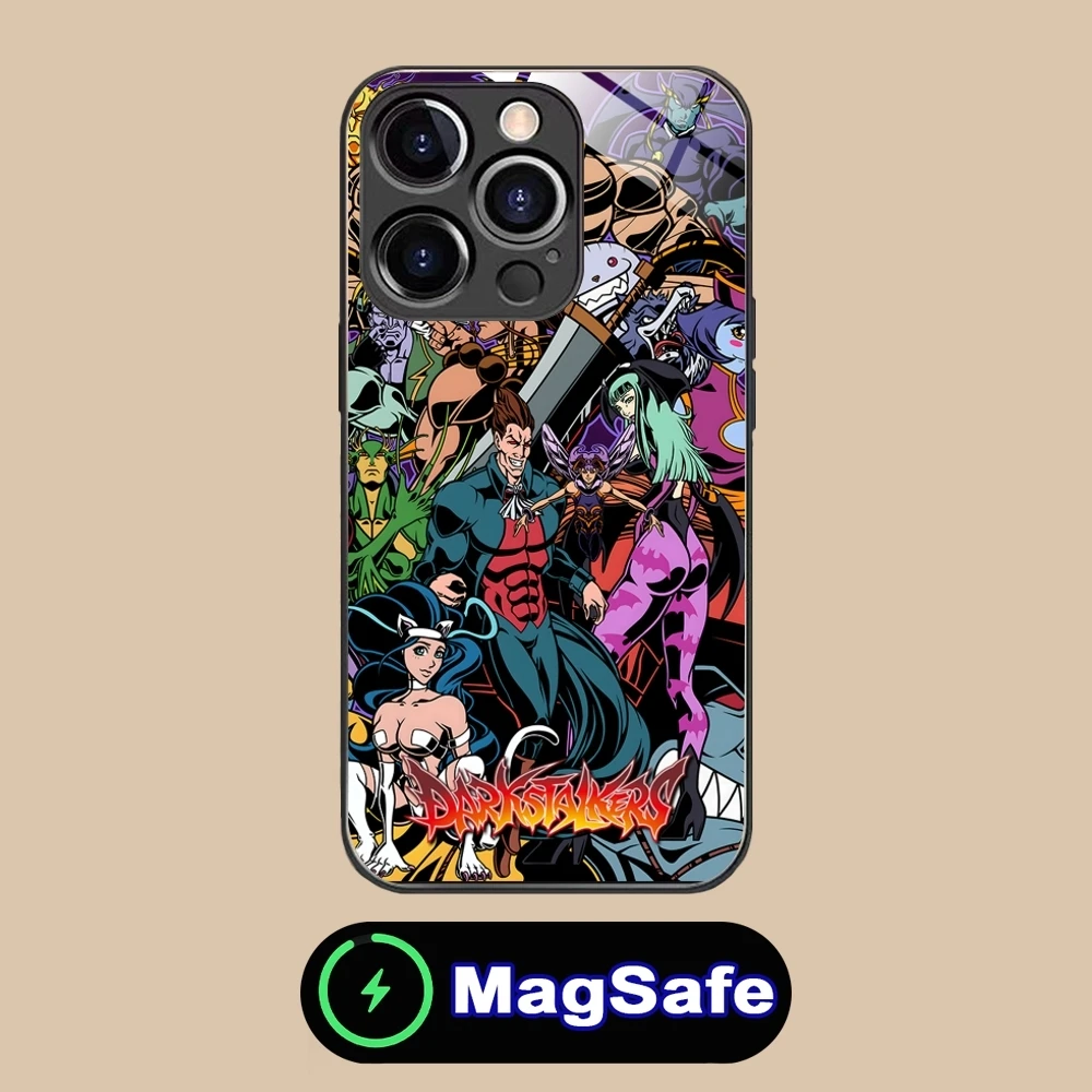 Darkstalkers Morrigan Mobile Phone Case for iPhone 16 15 14 13 12 11 Pro Max Plus Mini MagSafe Wireless Charging Glass Cover
