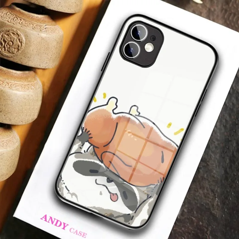 Cute Cartoon Animal Raccoon Phone Case Glass for IPhone 11 12 13 14 Pro XR XS MAX 8 X 7 14 Plus SE 13 Pro Design Iphone Covers