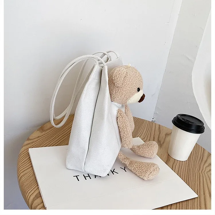 Personalised Tote Bag for Women, Girl Student Custom Your Name Canvas Shoulder Bag, Cute Bear Crossbody Hand Bags, Casual Tote