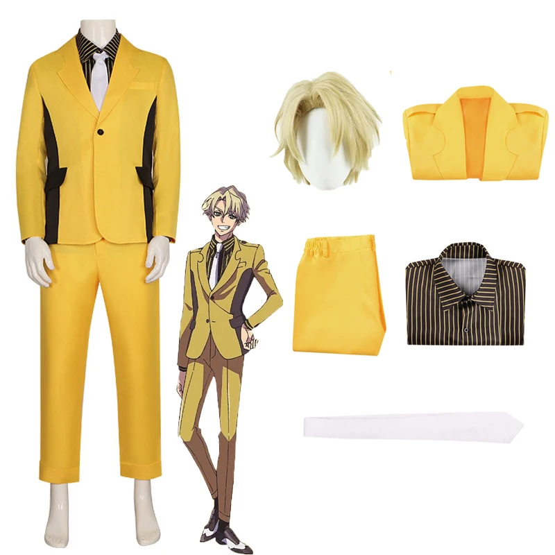 

Костюм для косплея Финна и олдмена из аниме «Высокая карта», желтый костюм Финна и олдмана, одежда для ролевых игр и вечеринок, полный комплект, одежда для Хэллоуина
