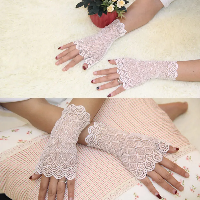 Женские кружевные перчатки, солнцезащитные длинные рукавицы без пальцев, закрытые однотонные высокоэластичные рукава, перчатки для вожден...