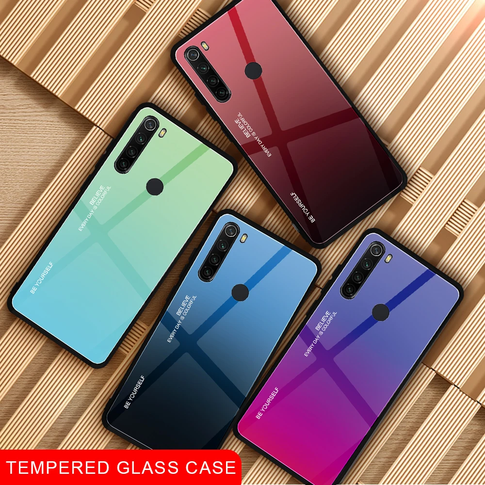 Gradient Tempered Glass Case For Xiaomi Mi Redmi Note 10 9 8 Pro 9S 8T 9A 8A TPU Frame Protective Cover