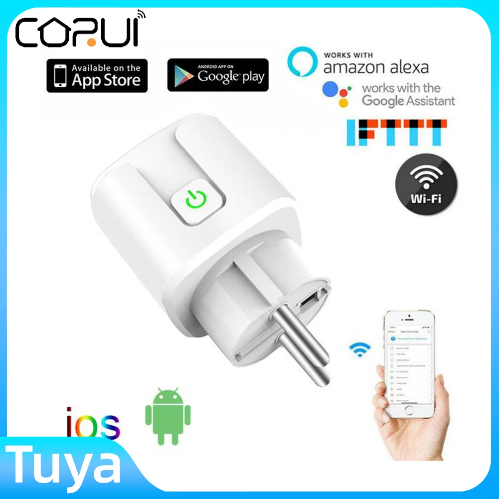 

Умная розетка CORUI 16 А Tuya, Wi-Fi адаптер с голосовым управлением и таймером