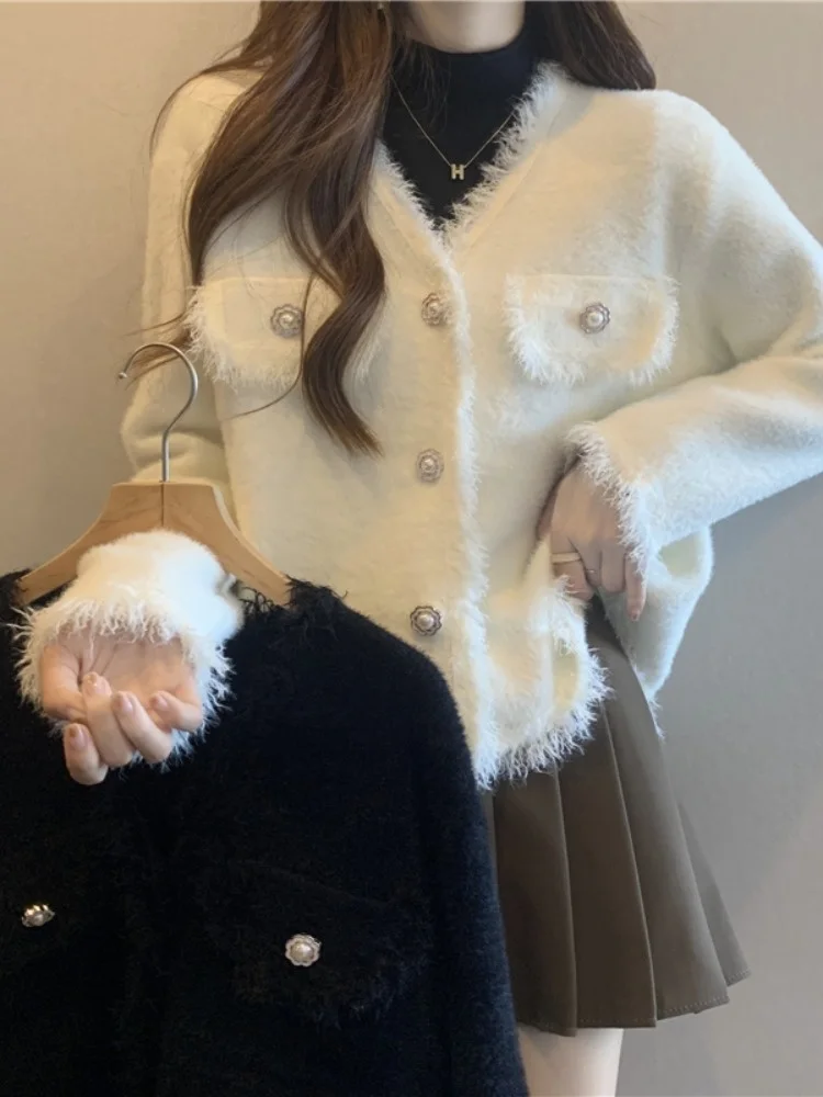 

Coat Sweater Cardigan Women's Elegant Vintage Solid Button Knitted Fashion Soft V-Neck Knitwear Cardigan Top Clothes New