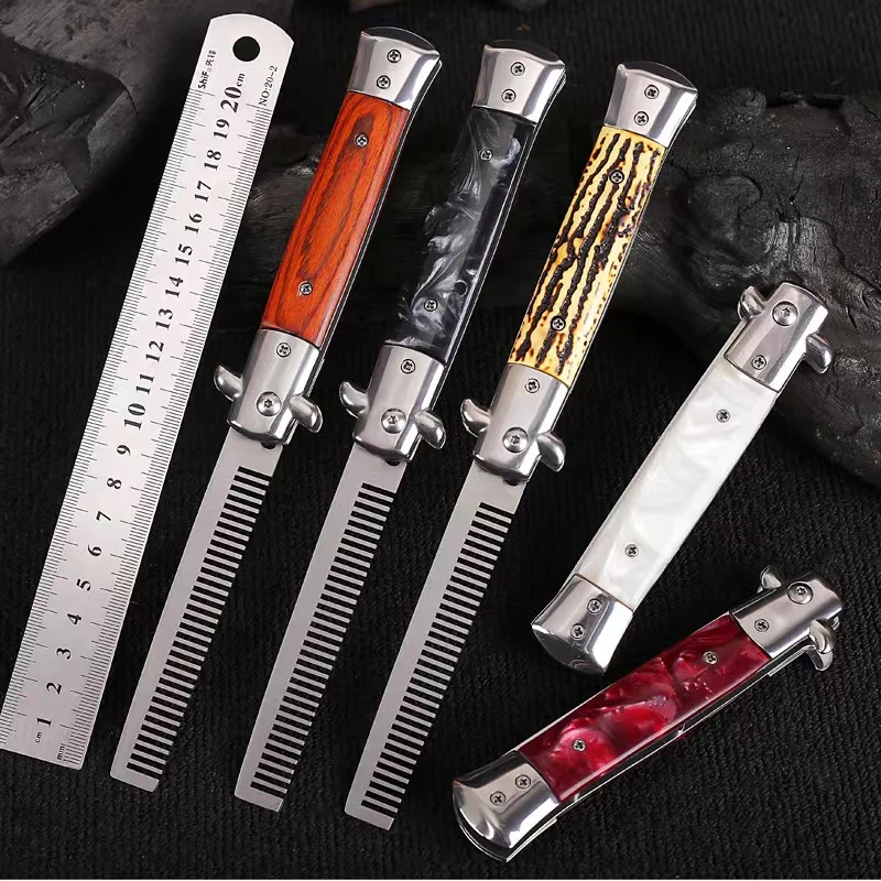 

2022 New Automatic Stainless Steel Comb Portable Pocket Knife Comb Foldable Styling Comb Male Hair Clipper