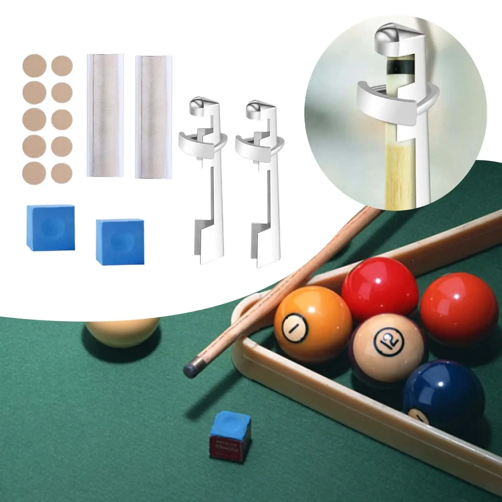 

16 Pieces Pool Cue Tip Repair Kit Outdoor Sports Billiards Pool Tip Shaper Chalk